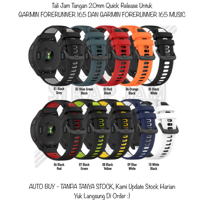 TTC 20mm Tali Jam Garmin Forerunner 165 Music - Strap Olahraga Silikon
