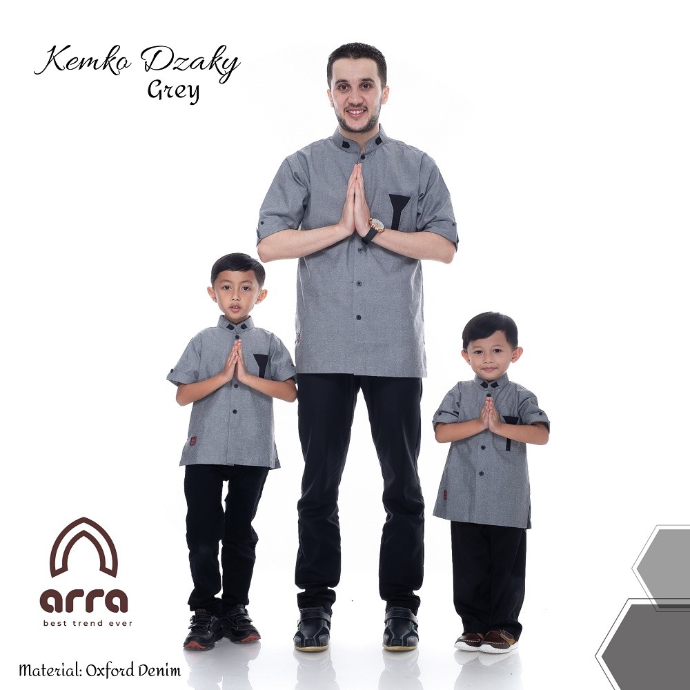 Beragam Arra - Baju Koko Kemko Couple Pria Dewasa Dan Anak Series Dzaky Bahan Oxford Denim Zuk