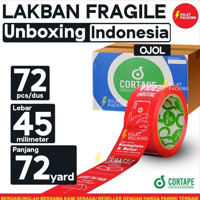 

LAKBAN FRAGILE UNBOXING INDONESIA - 45 MM X 72 YARD PER DUS OJOL ASLI