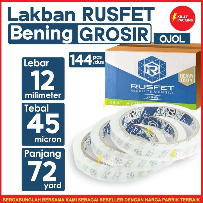 

LAKBAN BENING RUSFET 0.5 INCH(12MM)-CLEAR PREMIUM 72YARD DUS OJOL ASLI