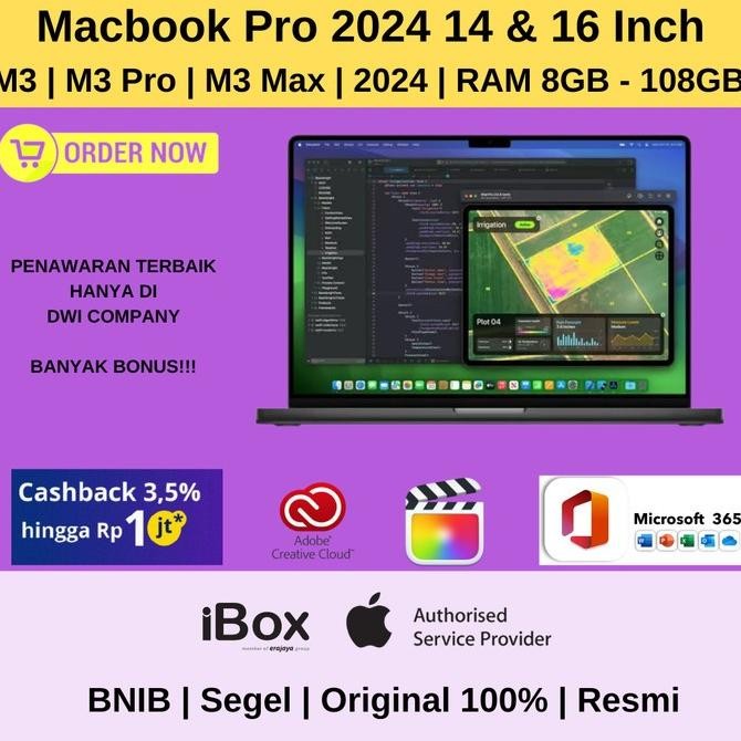 Apple Macbook Pro M3 14 16 Inch Max 2024 8Gb 18Gb 36Gb 48Gb 512Gb 1Tb