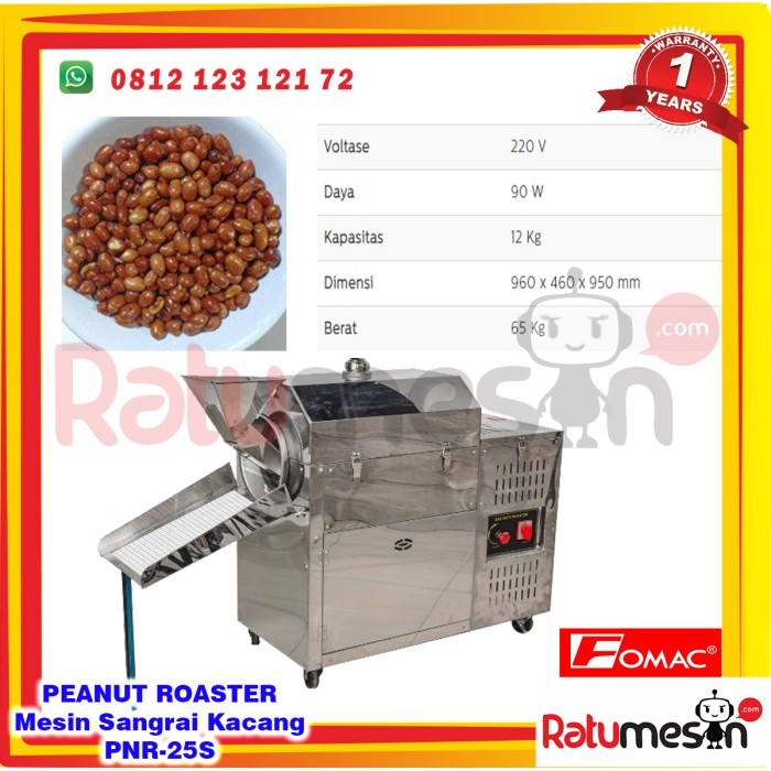 

PEANUT ROASTER / MESIN SANGRAI KACANG, BIJI KOPI, KENARI PNR-25S FOMAC