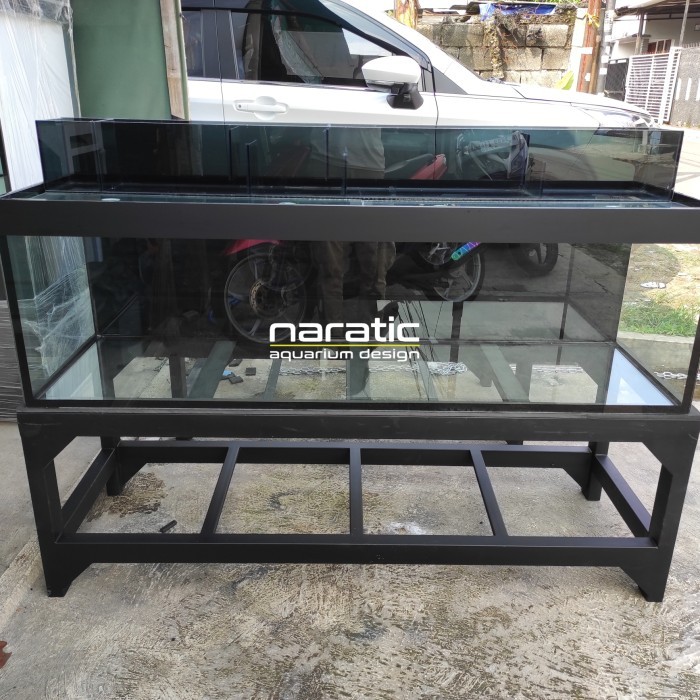 Aquarium 150x50x50 10mm rak holo 4x6 set top filter kaca