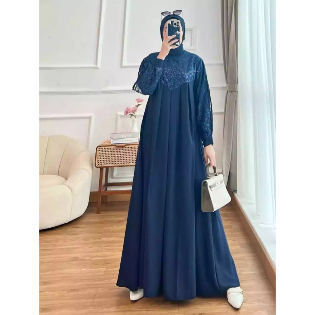 Gamis Terbaru Dress Lebaran 2025 Fashion Lebaran  Gamis Wanita Ameena Bahan Ceruty Babydoll Mix Bruk