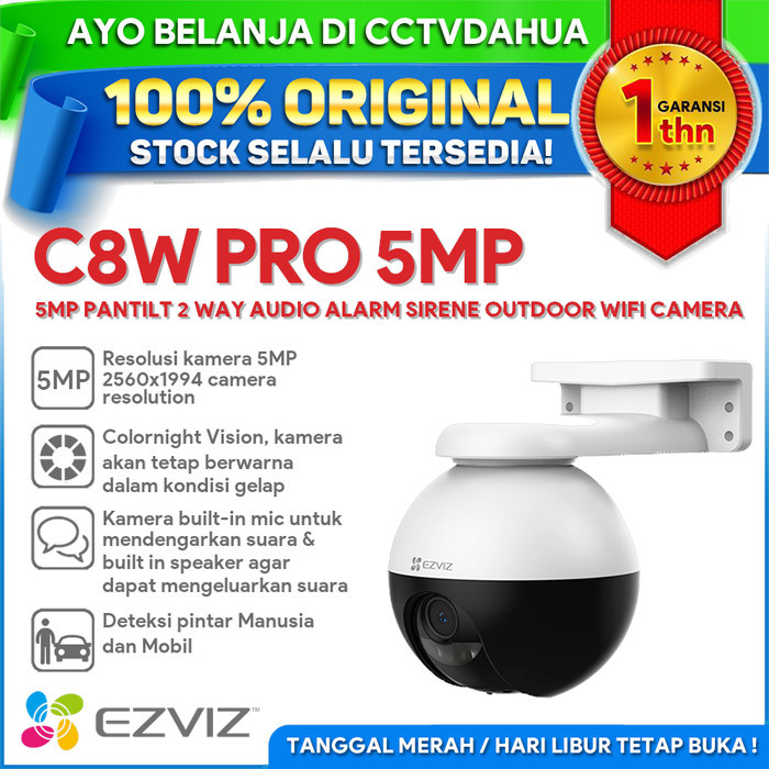 TERBARU EZVIZ C8W PRO 5MP PANTILT 2 WAY AUDIO ALARM SIRENE OUTDOOR WIFI CAMERA