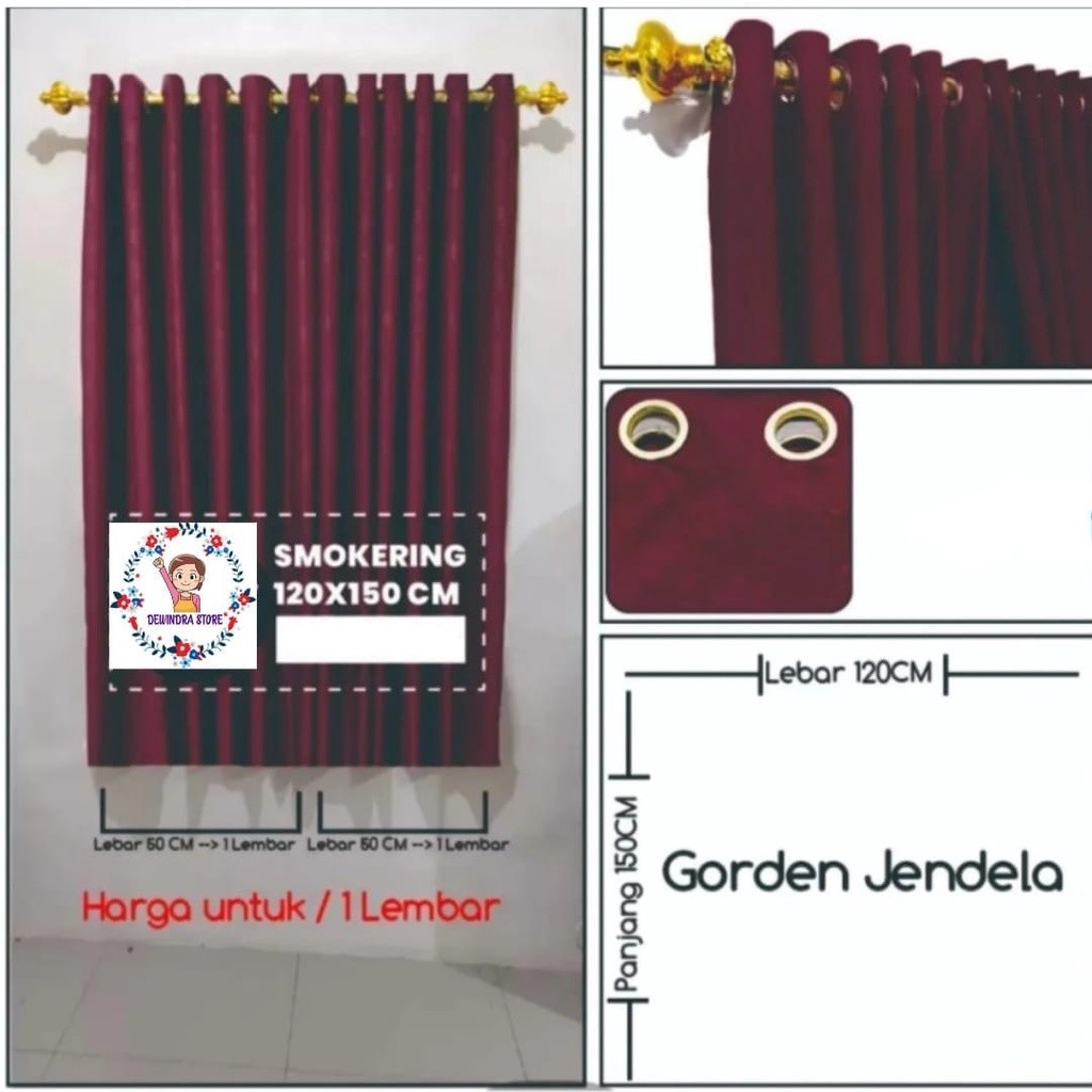 T2R GORDEN JENDELA EMBOSS MINIMALIS SMOKRING 12 RING 120 X 150 CM GORDEN JENDELA PENDEK DTQ