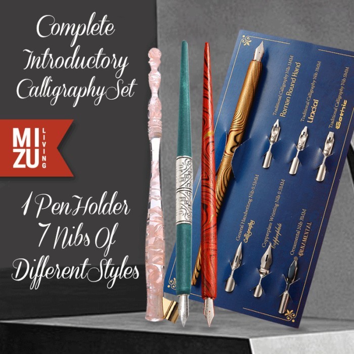 

MIZU COPPERPLATE Calligraphy Set Kaligrafi 1 Dip Pen Holder 7 Nibs