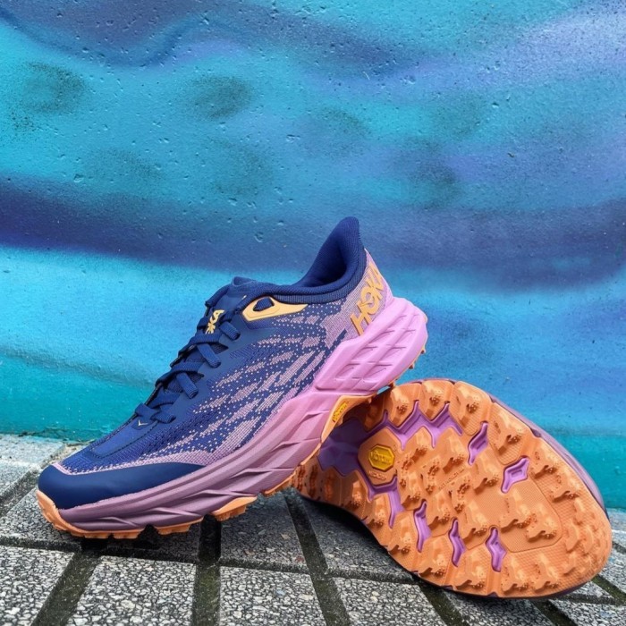 Sepatu Hiking Trail Running Wanita Hoka Speedgoat 5 Vibram Purple Navy