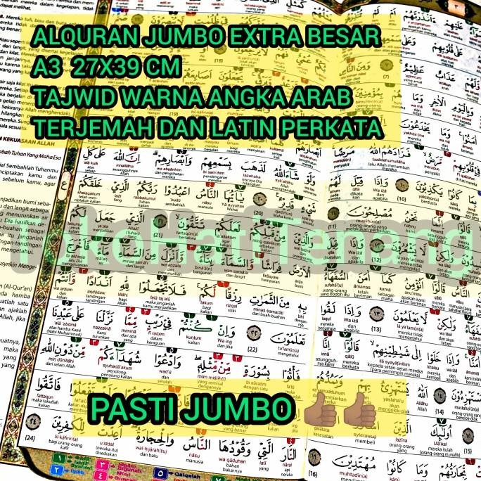 ALQURAN BESAR A3 LANSIA JUMBO TAJWID WARNA TERJEMAH LATIN PERKATA