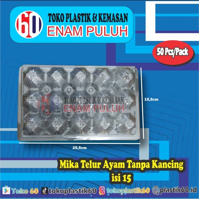 Mika Telur Egg Tray Plastik Rak Wadah Telur Tanpa Kancing Isi 15 Telor