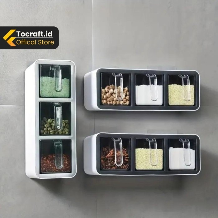 

TERJAMIN TCID Rak Bumbu Dapur Plastik Tempel Keramik 3 Slot