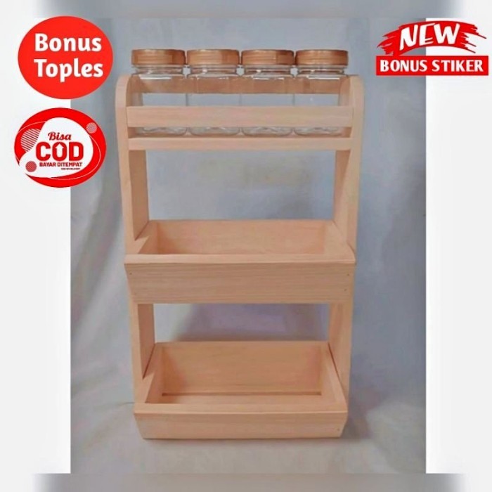 

TERLENGKAP Rak Bumbu Susun 3 Kombinasi Rak Bawang Kayu Jati Jawa Bonus Toples - R