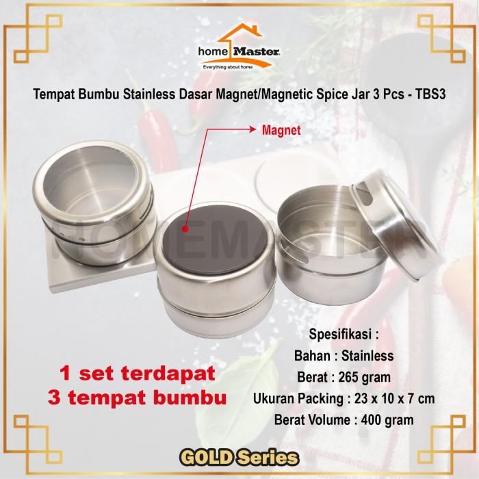 

SALE Tempat Bumbu/Container Dispenser Stainless Magnet Spice Jar 3 Pcs TBS3