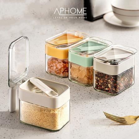 

EKSLUSIF Tempat Bumbu Dapur Kaca / Spices Jar / Wadah Botol Toples Bumbu Dengan Sendok Tempat Garam