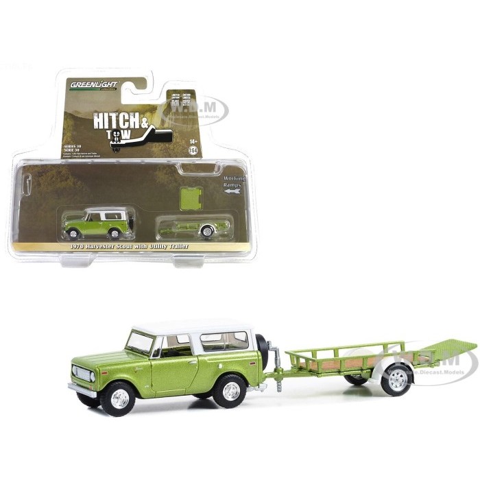 32300-B Greenlight 1970 Harvester Scout Lime Green & Utility Trailer
