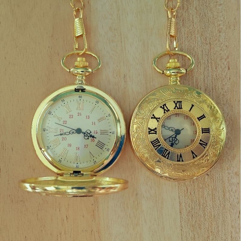 Pocket Watch Jam Saku Mewah Dan Exclusive Romawi Gold Keren Mewah Full Gold