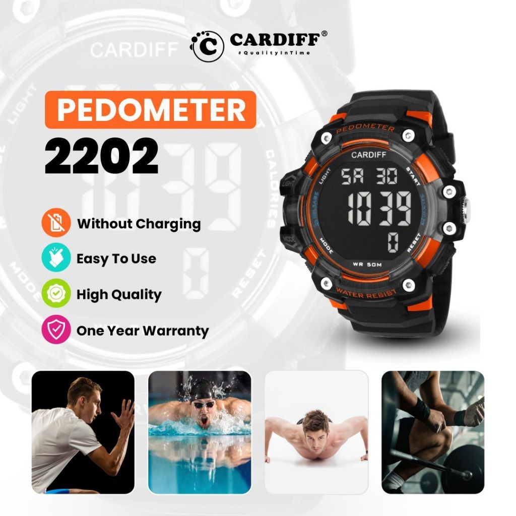 Cardiff Pedometer 2202 Jam Tangan Sport Water Resistant