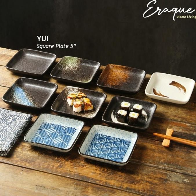 Yui Square Plate 5" / Piring Saji Sushi Keramik Jepang Petak Kecil Original