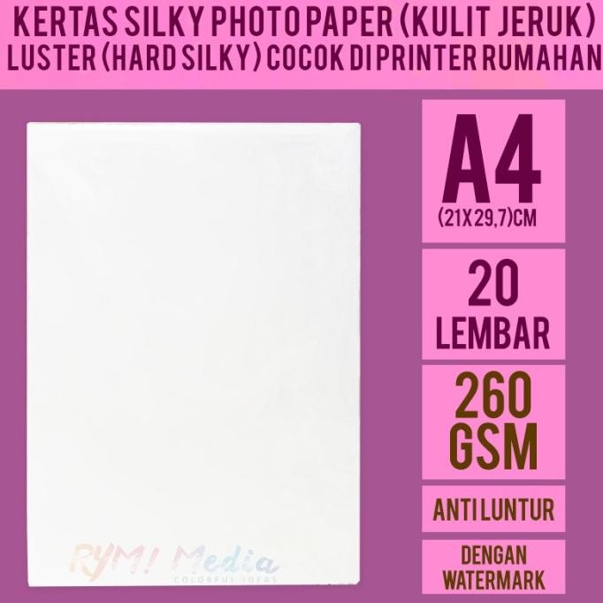 

SALE! KERTAS FOTO HARD SILKY 260 GSM A4 ISI 20 / PHOTO PAPER KULIT JERUK LST
