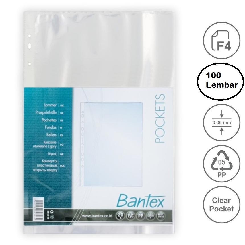 

RUBYSU BANTEX PP POCKET FILE SHEET PROTECTOR FOLIO F4 100 LEMBAR