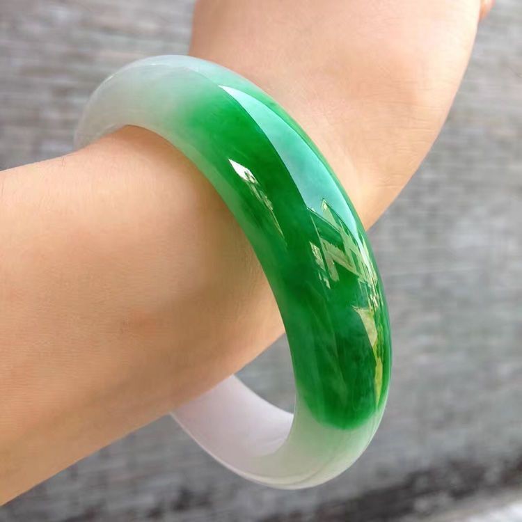 Gelang Jade Burma Alami Hijau Apel Pedas Es, Gelang Jade Air Semi Gunung