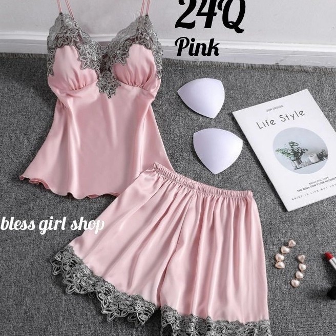 SETELAN PIYAMA WANITA DEWASA-LINGERIE PIYAMA SATIN