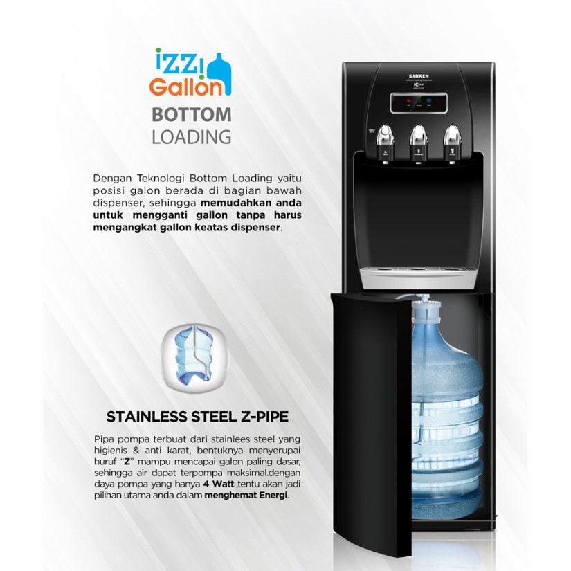 Dispenser Sanken Galon Bawah HWD 520IC Low Watt Panas Dingin Normal