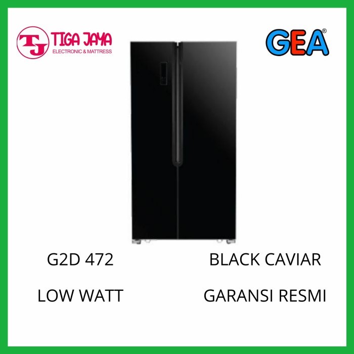 GEA G2D-472 KULKAS SIDE BY SIDE 2 PINTU GEA G2D 472 LITER BLACK GLASS