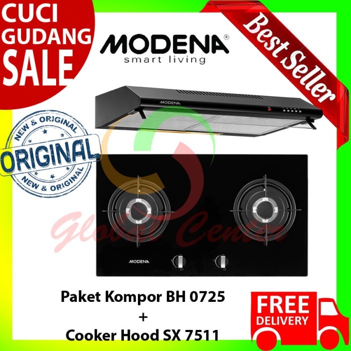 Paket Kompor Tanam Gas Modena BH 0725 dan Cooker Hood SX 7511
