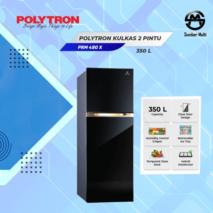 POLYTRON KULKAS 2 PINTU PRM 490 X 350 LITER HITAM