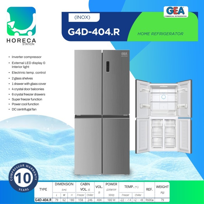 GEA Kulkas Rumah 4 Pintu INOX G4D-404.R / G4D 404 R / G4D404R