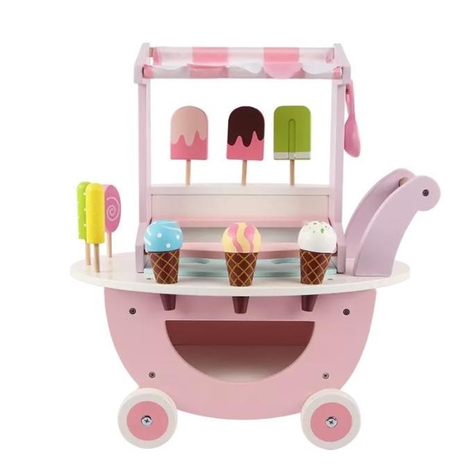 Trolley ice cream mainan edukasi kayu es krim gerobak dorongan anak