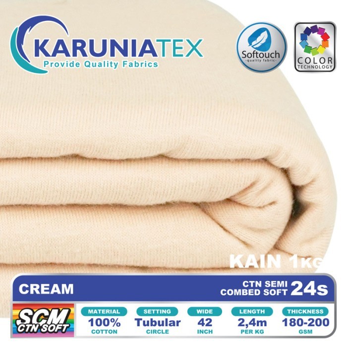 

Kain Kaos Cotton Semi Combed 24s Cream Karunia Textile