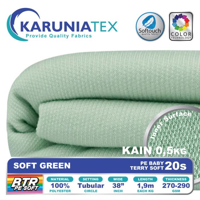

Bahan Baby Terry PE Soft 20s Soft Green Karunia Textile