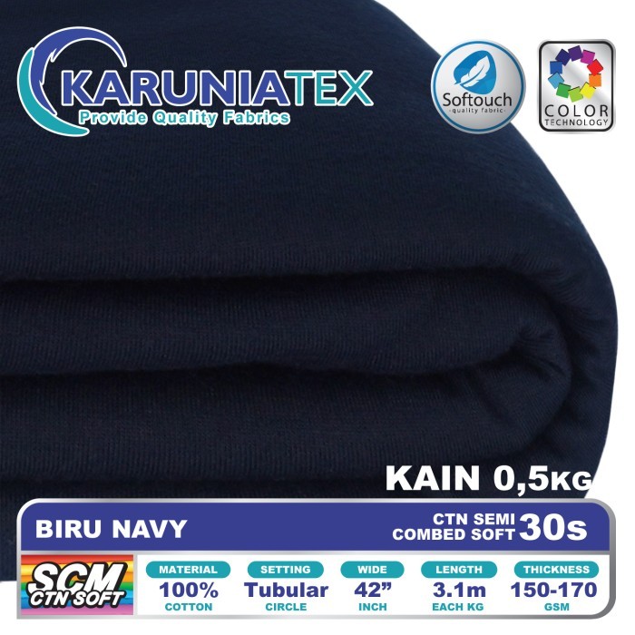 

Bahan Kaos Cotton Semi Combed 30s 0,5 Kg Biru Navy