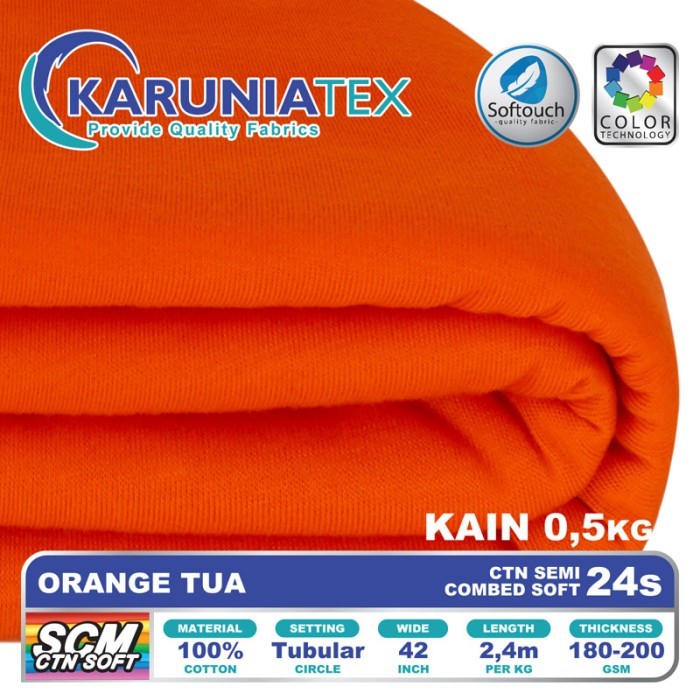 

Bahan Kaos Cotton Semi Combed 24s 0,5 Kg Orange Tua
