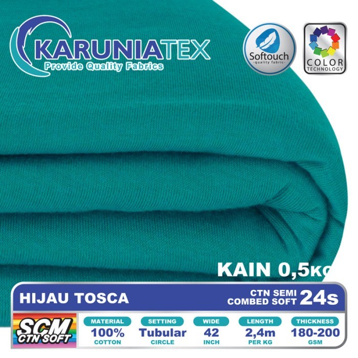 

Bahan Kaos Cotton Semi Combed 24s 0,5 Kg Hijau Tosca