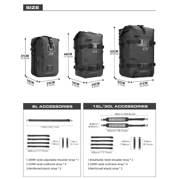 Tas Motor Rhinowalk MT2208 Motorcycle Pannier 8/15/30L Waterproof