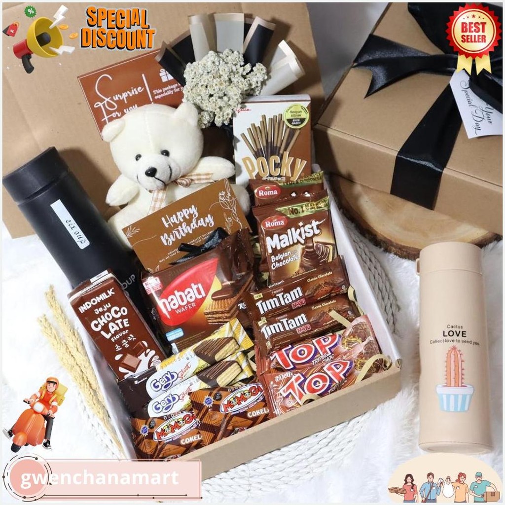 

Hampers Snack Coklat | Kado Ulang Tahun Wisuda | Gift Box Ultah Sempro Cowok Cewek | Snack Box Terlaris