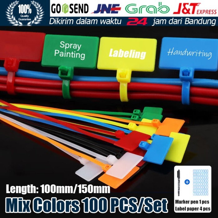 TERBARU 100PCS Kabel Ties Label Marker lan Nylon 7 Warna Cable Label Tie Maker