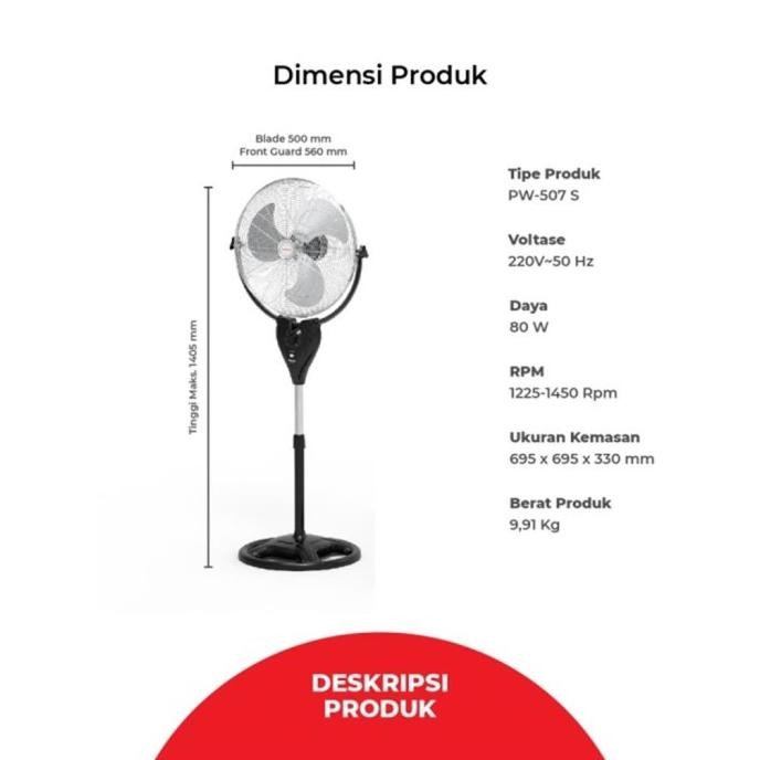 Maspion Gosend Pw 507 Kipas Angin Berdiri Stand Power Fan 20 Inch