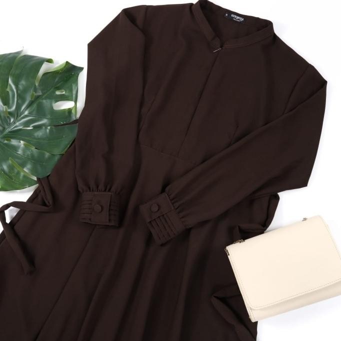 gamis polos coklat tua-gamis syari polos coklat tua premium-gamis herm