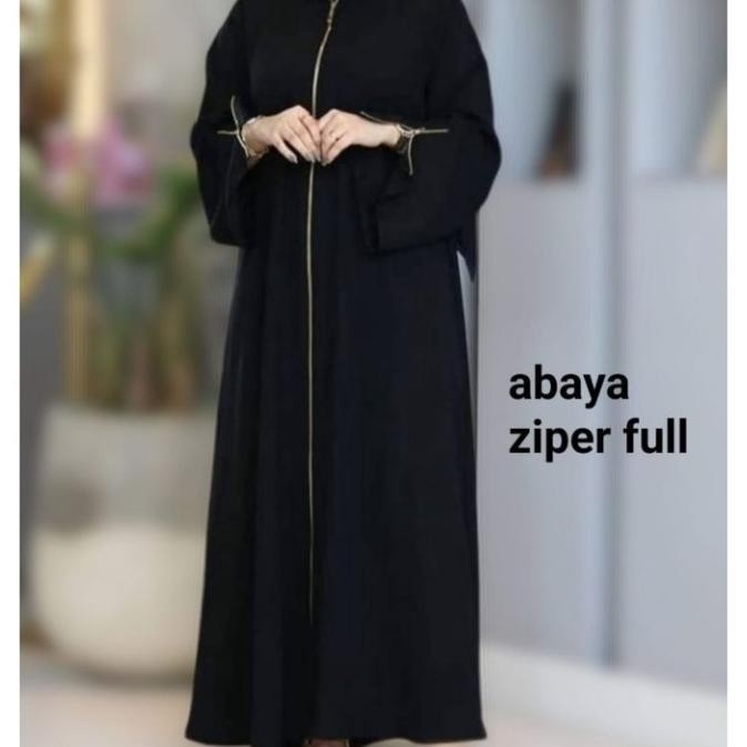 Abaya Saudi Gamis Hitam Arab Zipper Full Bahan Jetblack Busui [Terlaris] [Terbaru]
