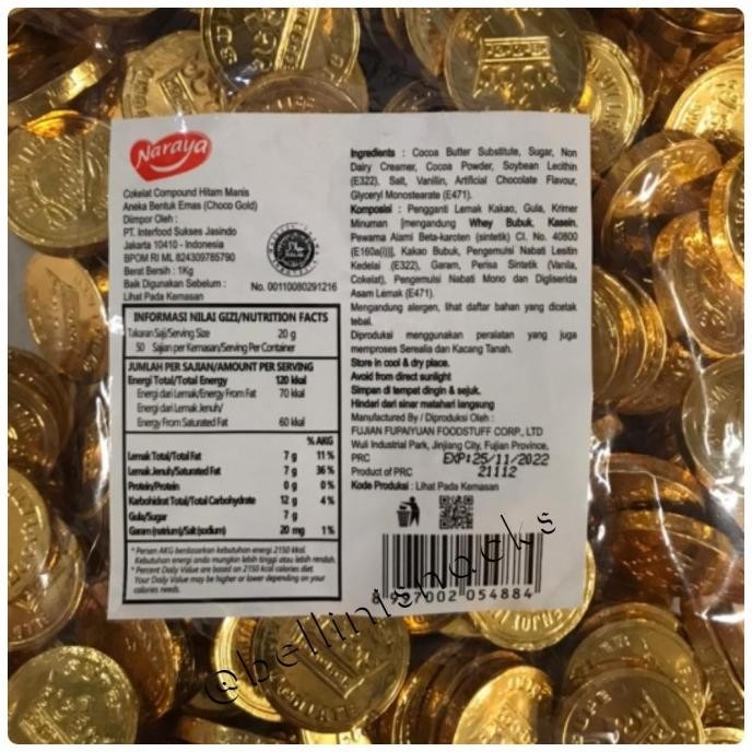 

Coklat Koin Emas Kiloan HALAL- Naraya Chocolate Gold Coin (500gr) TMS