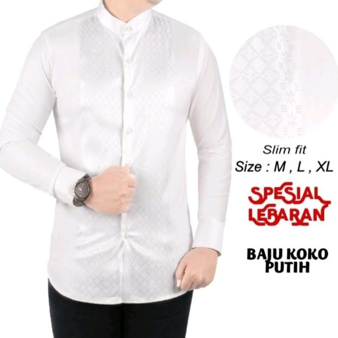 Baju Koko Pria Slim Fit Kemeja Koko Putih Kp12 Bertostore