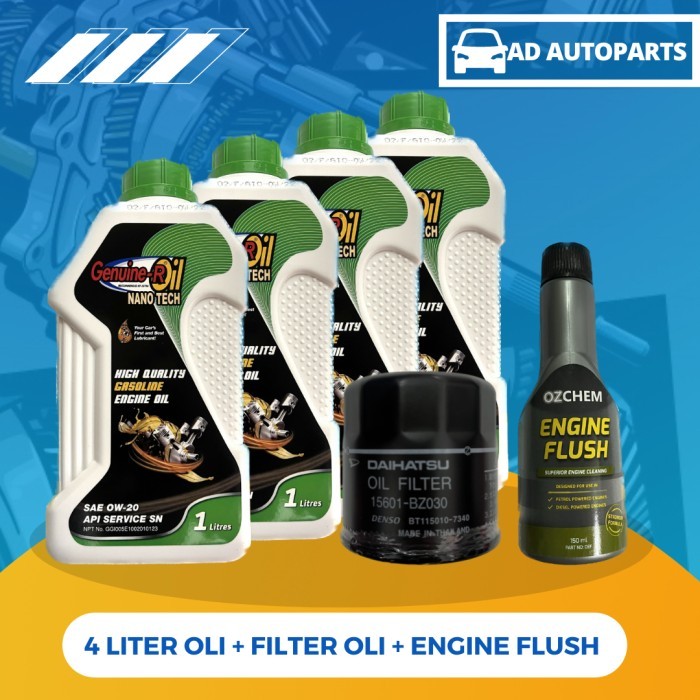 Paket Ganti Oli Daihatsu 0W-20 4Liter + Oil Filter + Engine Flus