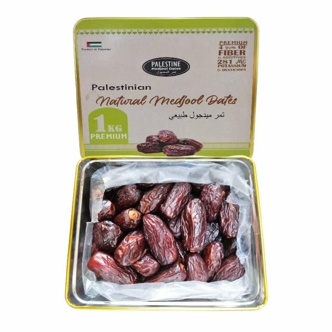 

Kurma Medjool Palestina Jumbo Premium Grade A 1Kg / Kemasan Kaleng