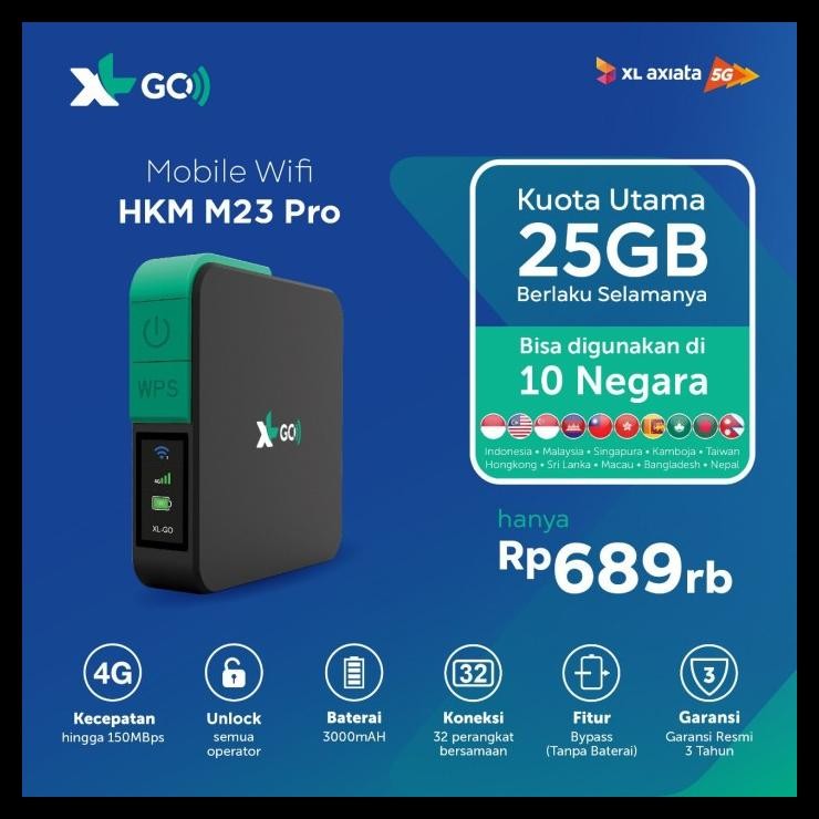 terbaru  hkm m23 pro modem mifi wifi xl go izi 4g portable bypass & unlock bonus data 25gb ready