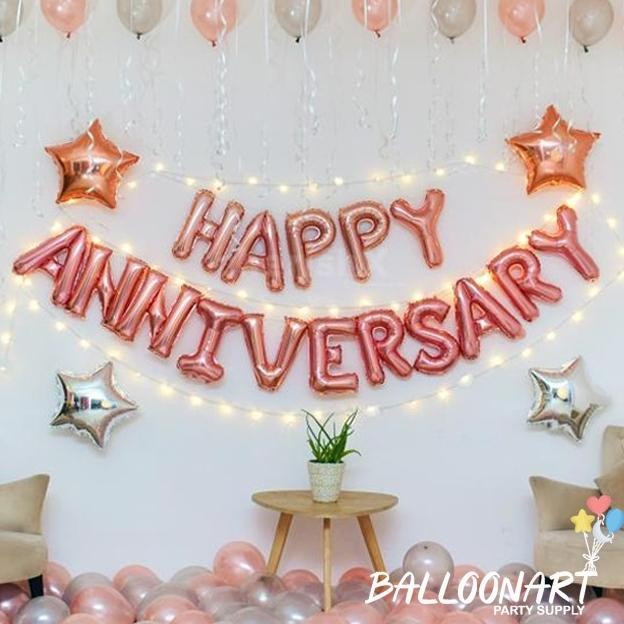 || PROMO  ~`~ HAPPY ANNIVERSARY ROSE SILVER DEKORASI SET/PAKET DEKORASI ANNIVERSARY ||~~~
