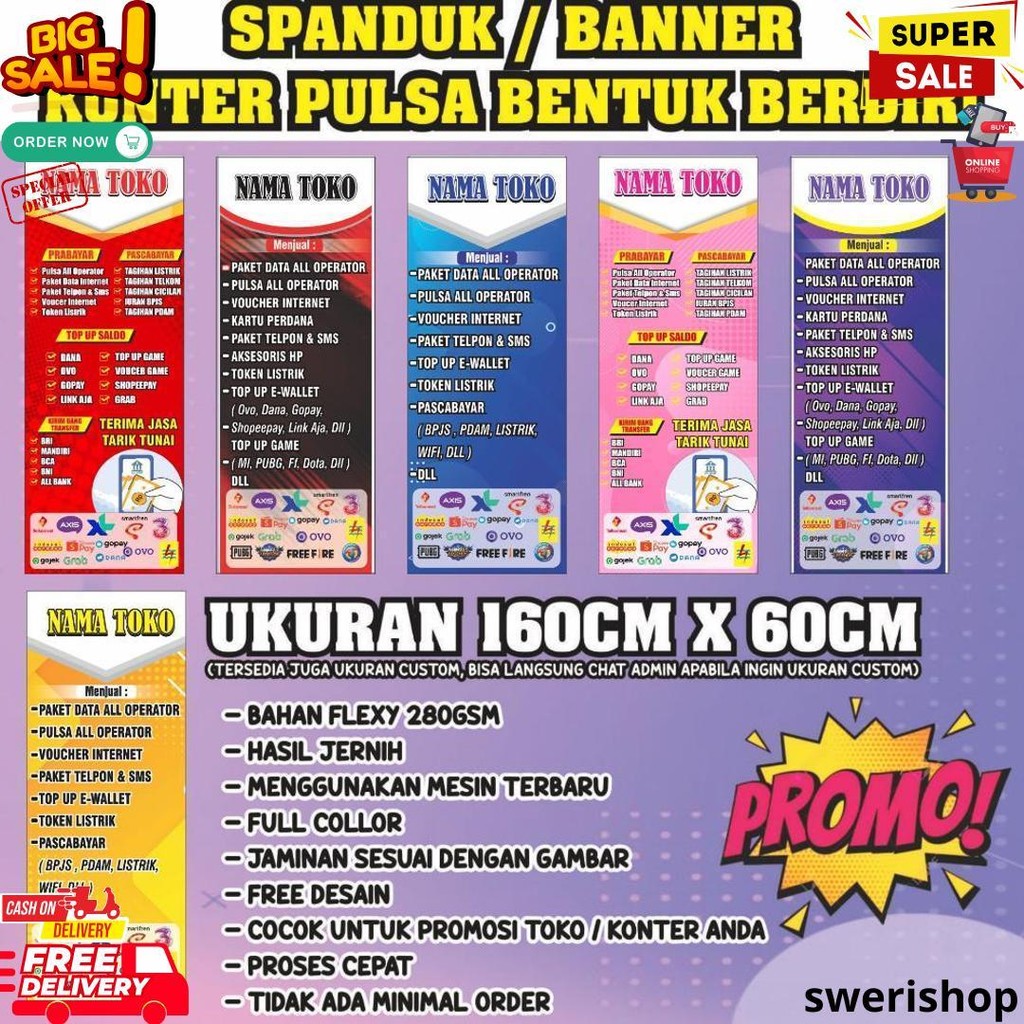 Banner Konter Pulsa Bentuk Berdiri Ukuran 60Cm X 160Cm D Termurah